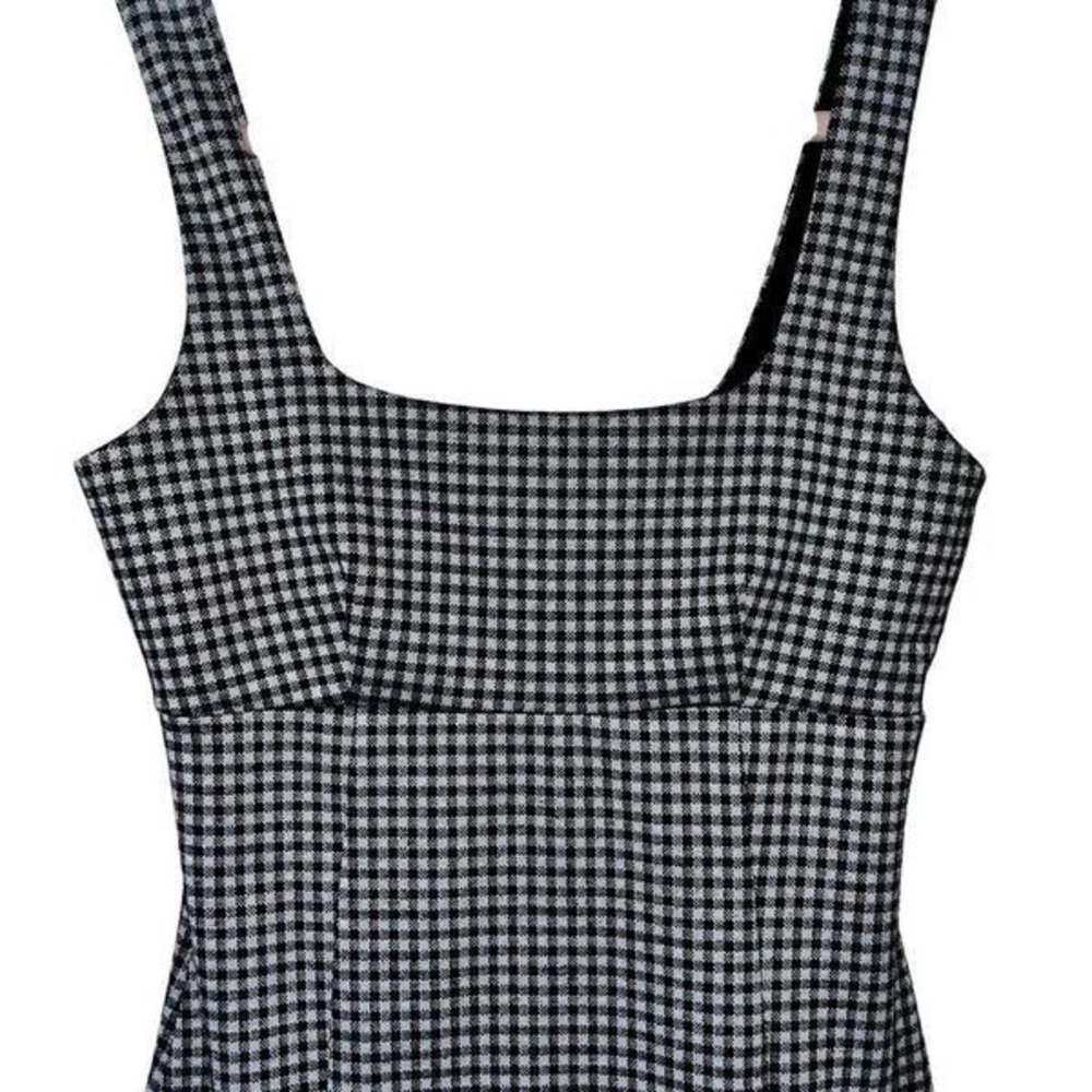 Forever 21 Gingham Square Neck Mini Dress Black White Small Side Slit Sleeveless - Picture 3 of 6
